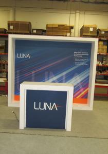 VK-1340 Custom Wood Lightbox with Tension Fabric Graphic and MOD-1563 Counter with LED Lights and Locking Storage